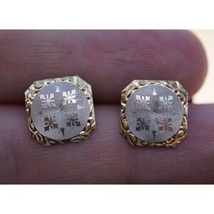 Antique Art Deco 14k Solid Gold Guilloche Star Snowflake Pattern Cufflinks 3.70g